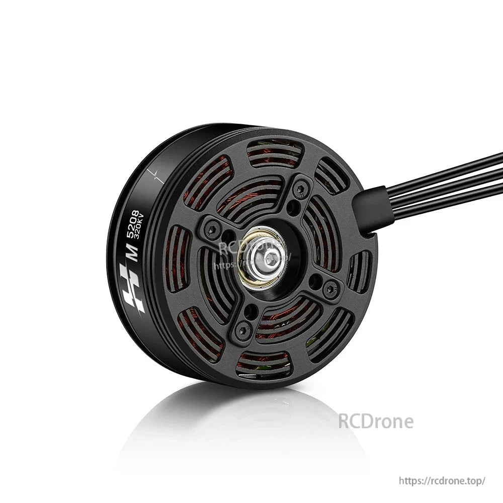 Hobbywing XRotor M5208 Light Motor, Hobbywing XRotor M5208 light brushless motor with black vented housing, 320KV label and attached wires