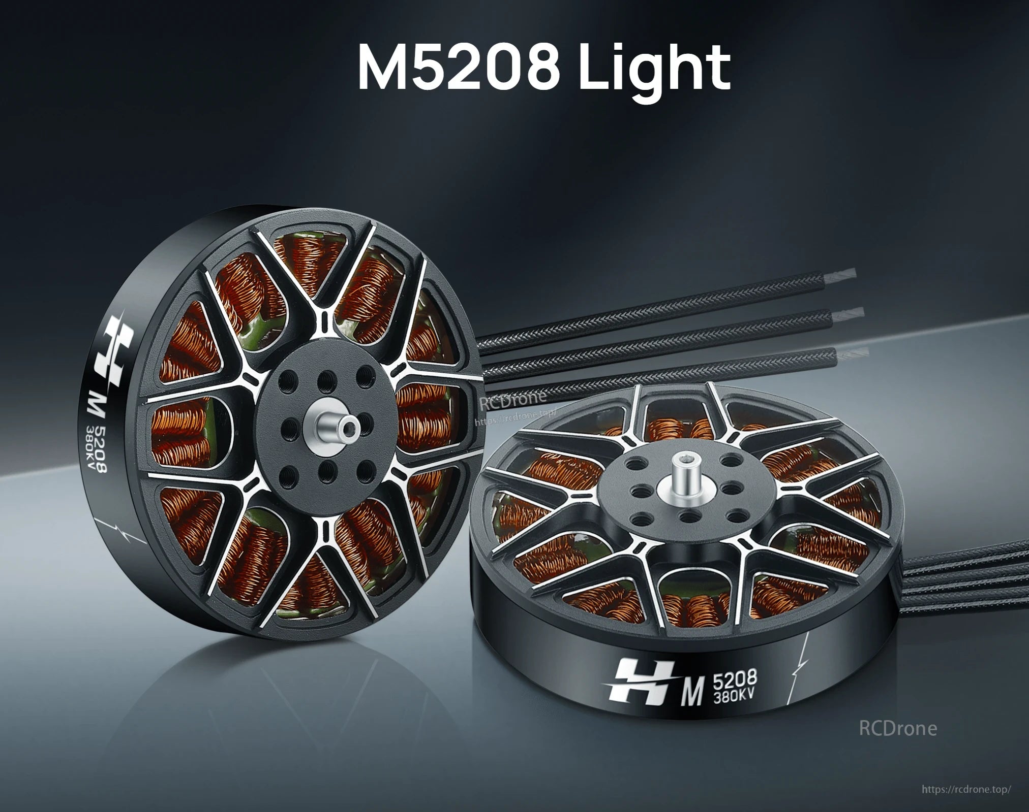 Hobbywing XRotor M5208 Light Motor, Hobbywing XRotor M5208 Light brushless drone motor pair with braided leads and 380KV marking