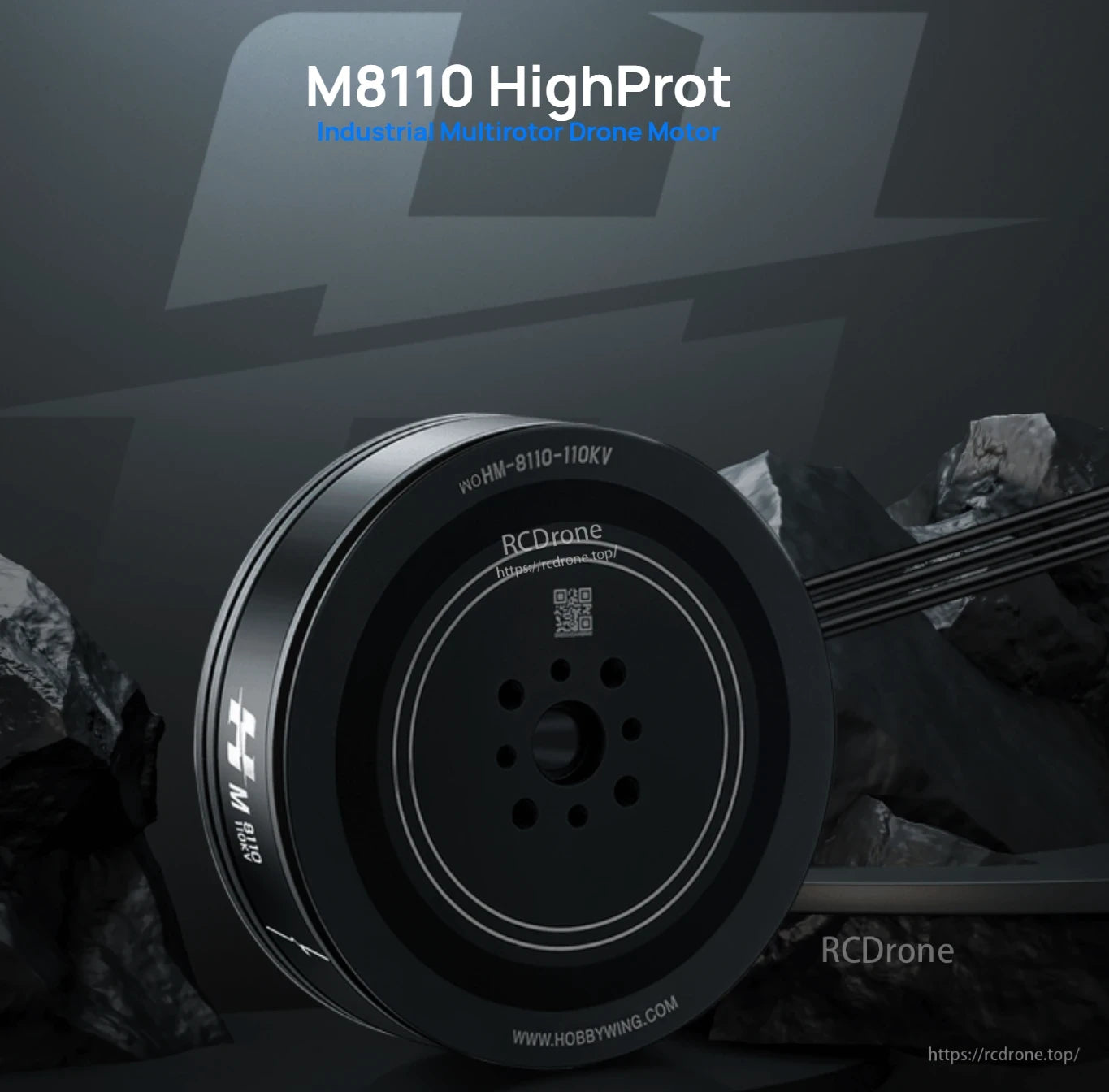 Hobbywing XRotor M8110 HighProt industrial multirotor drone motor, black housing with 8110-110KV marking