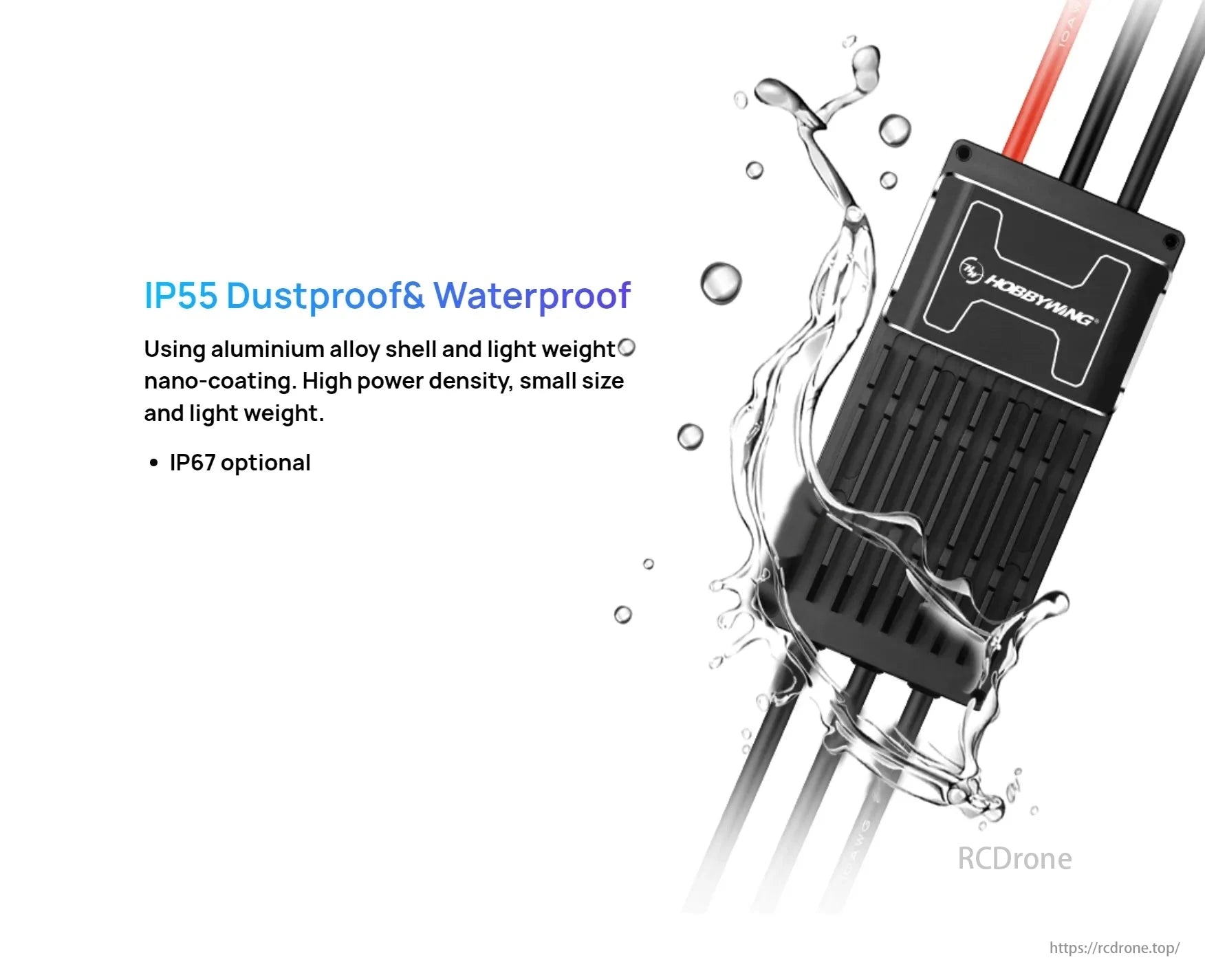 Hobbywing XRotor Pro H200A 14S ESC, IP55 dustproof and waterproof, aluminum alloy shell, nano-coating, high power density.