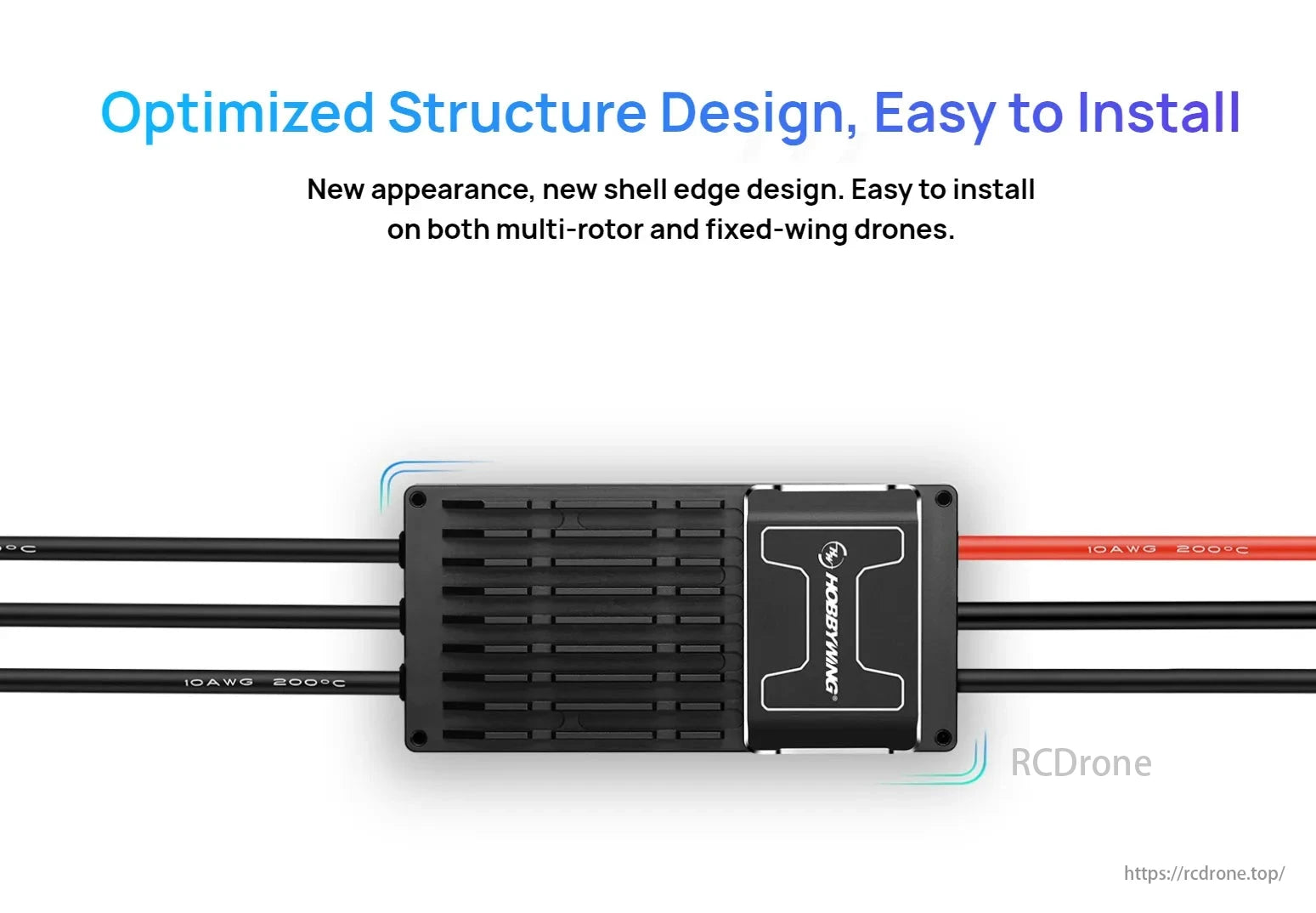 Hobbywing XRotor Pro H200A 14S ESC, Optimized design, easy installation, new appearance with shell edge. Suitable for multi-rotor and fixed-wing drones.