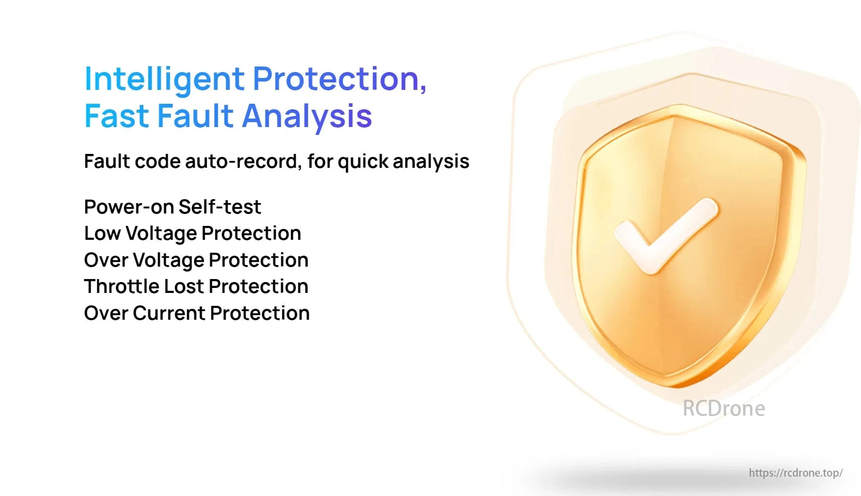 Hobbywing XRotor Pro H200A 14S ESC, Intelligent protection features auto-record codes, self-test, voltage/throttle issues, and overcurrent protection for fast fault analysis.