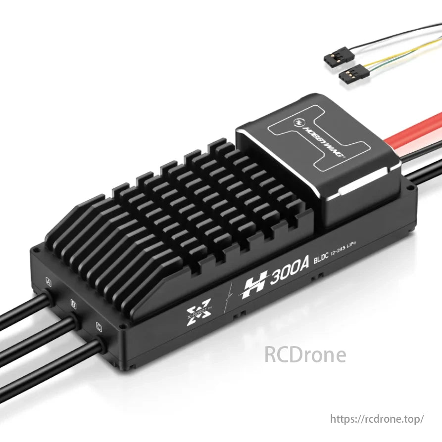 Hobbywing XRotor Pro H300A 24S 300A BLDC ESC, The XRotor Pro-H300A-24S-BLDC motor features wires, dimensions, and wiring specifications.