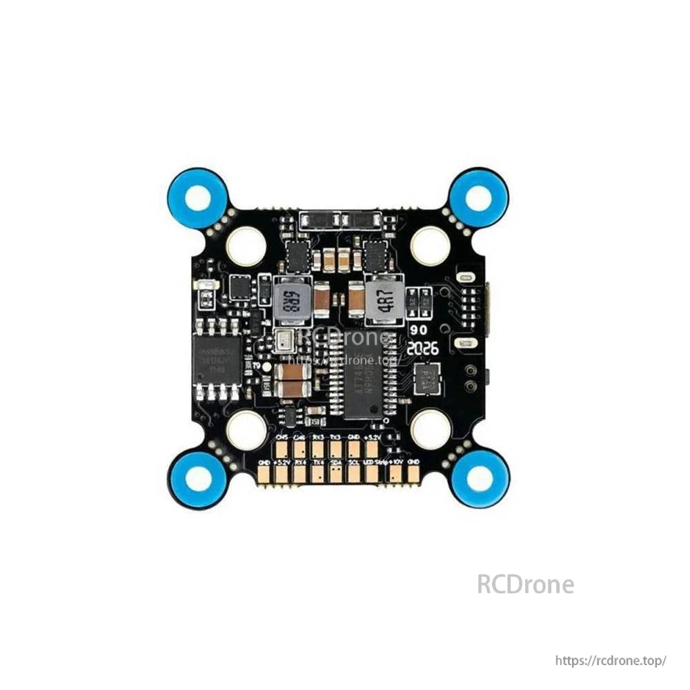 Hobbywing XRotor 20x20 FPV drone stack circuit board with four mounting holes and solder pad layout