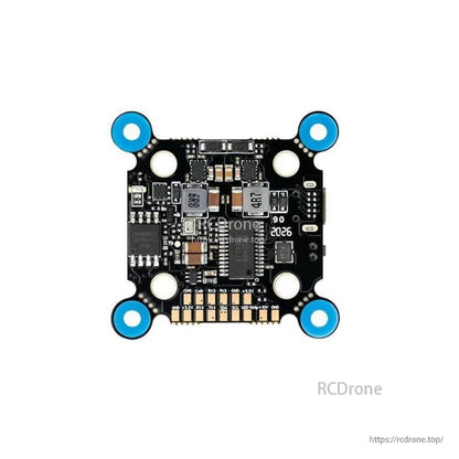 Hobbywing XRotor 20x20 FPV drone stack circuit board with four mounting holes and solder pad layout