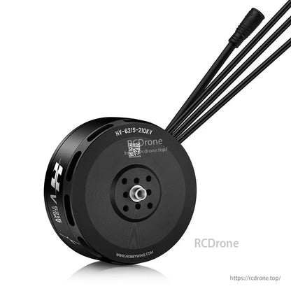 Hobbywing XRotor V6215 210KV 12S VTOL Motor, Hobbywing XRotor HV-6215 210KV brushless VTOL drone motor with front shaft and attached power leads