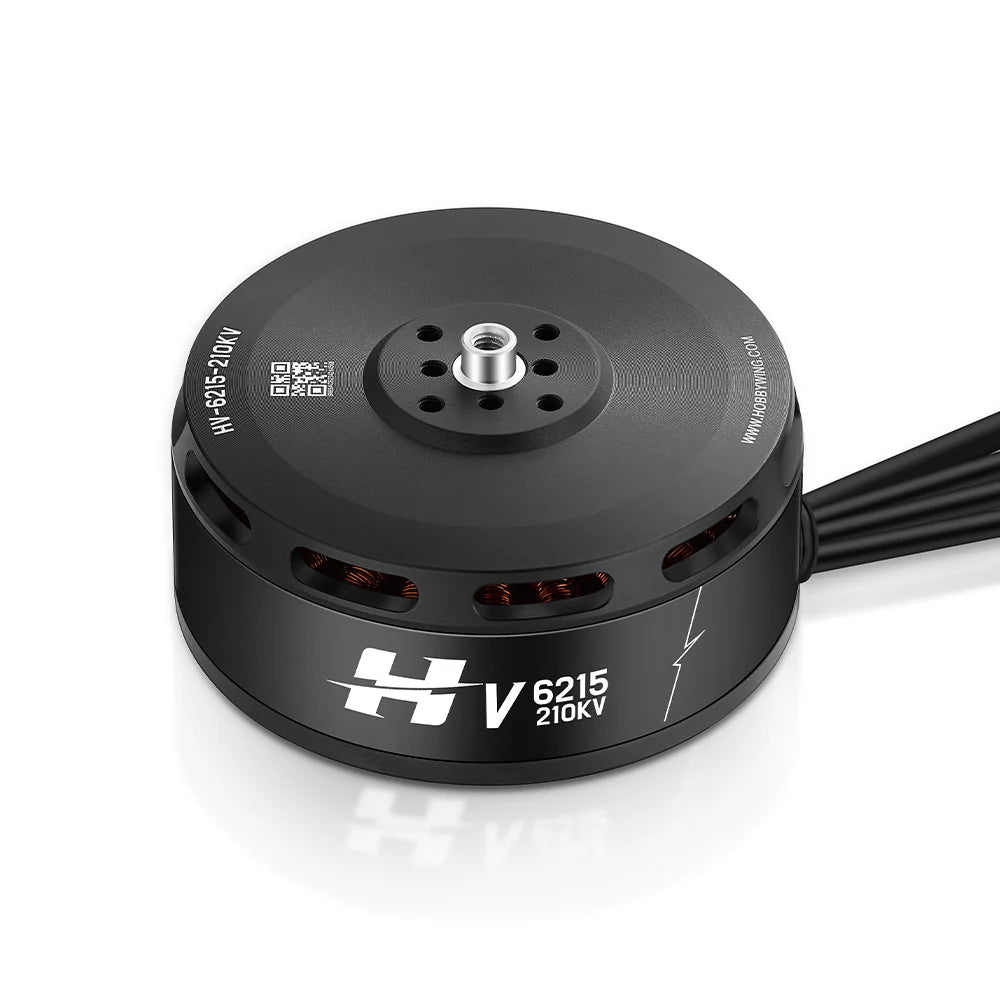 Hobbywing XRotor V6215 210KV 12S VTOL Motor, Hobbywing XRotor V6215 210KV brushless VTOL motor with top mounting plate, ventilation slots, and lead wires