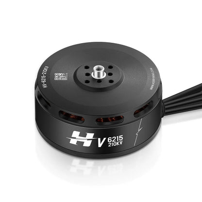 Hobbywing XRotor V6215 210KV 12S VTOL Motor, Hobbywing XRotor V6215 210KV brushless VTOL motor with top mounting plate, ventilation slots, and lead wires