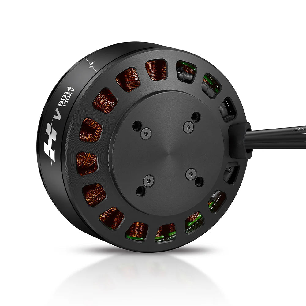 Hobbywing XRotor V8014 170KV VTOL Drone Motor, Hobbywing XRotor V8014 170KV brushless VTOL drone motor, black anodized housing with visible copper windings