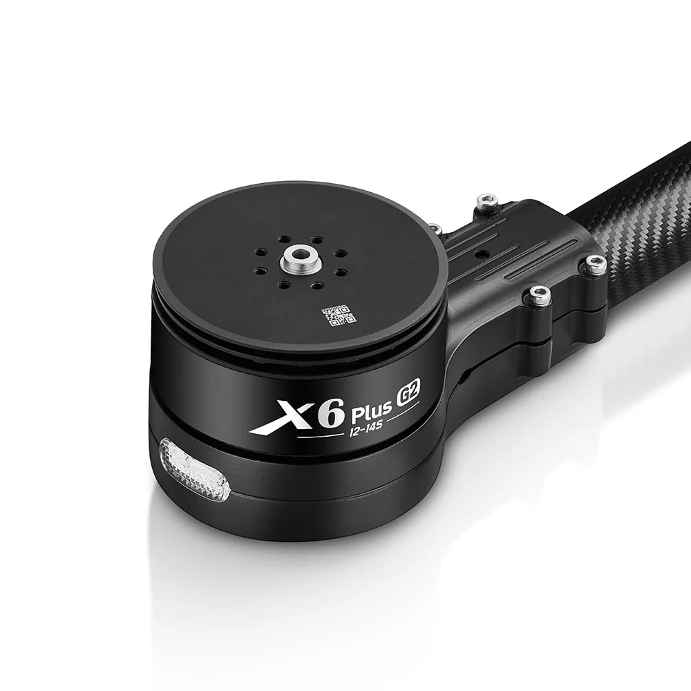 Hobbywing XRotor X6 Plus G2 12-14S agricultural drone motor module mounted on a carbon fiber arm