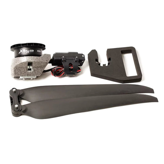 Hobbywing XRotor X9 Plus G2L drone propulsion kit with motor, ESC mount, and folding propeller blades