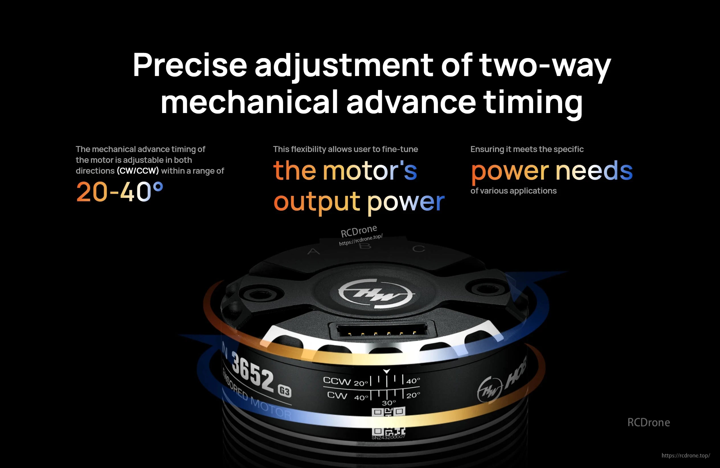 Hobbywing XeRun 3652 G3 sensored brushless RC motor endbell with adjustable timing scale (20–40° CW/CCW)