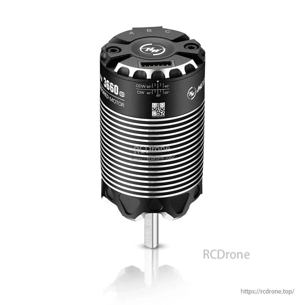 Hobbywing XeRun 3660SD G3 sensored brushless RC motor with A/B/C terminals, sensor port, and finned can