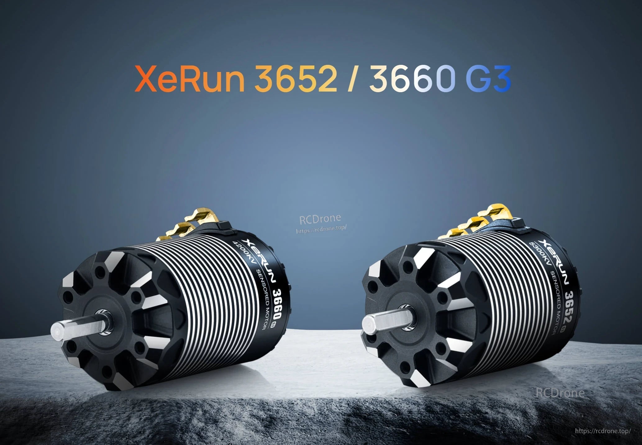Hobbywing XeRun 3652/3660 G3 sensored brushless RC motor with ribbed can, output shaft and gold terminals