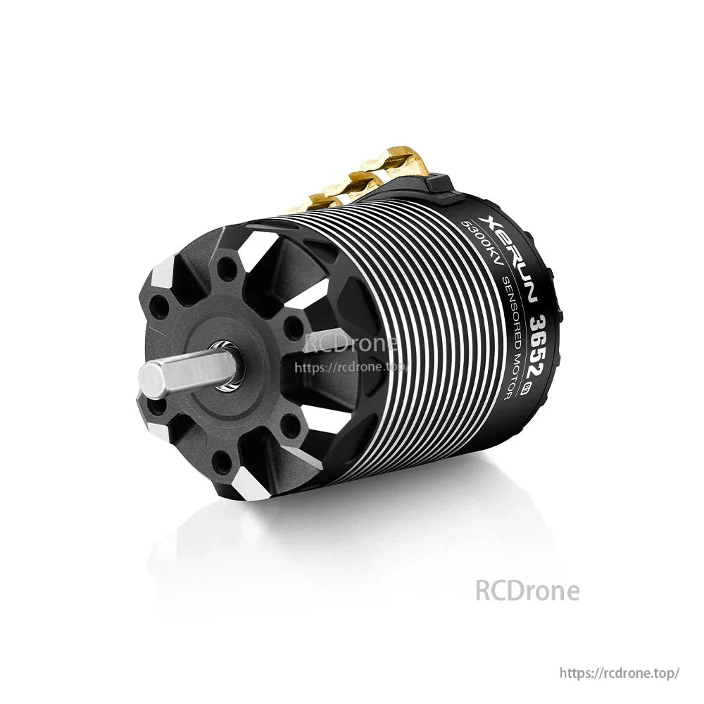 Hobbywing XeRun 3652 sensored brushless RC motor with 5300KV label, ribbed black can and output shaft