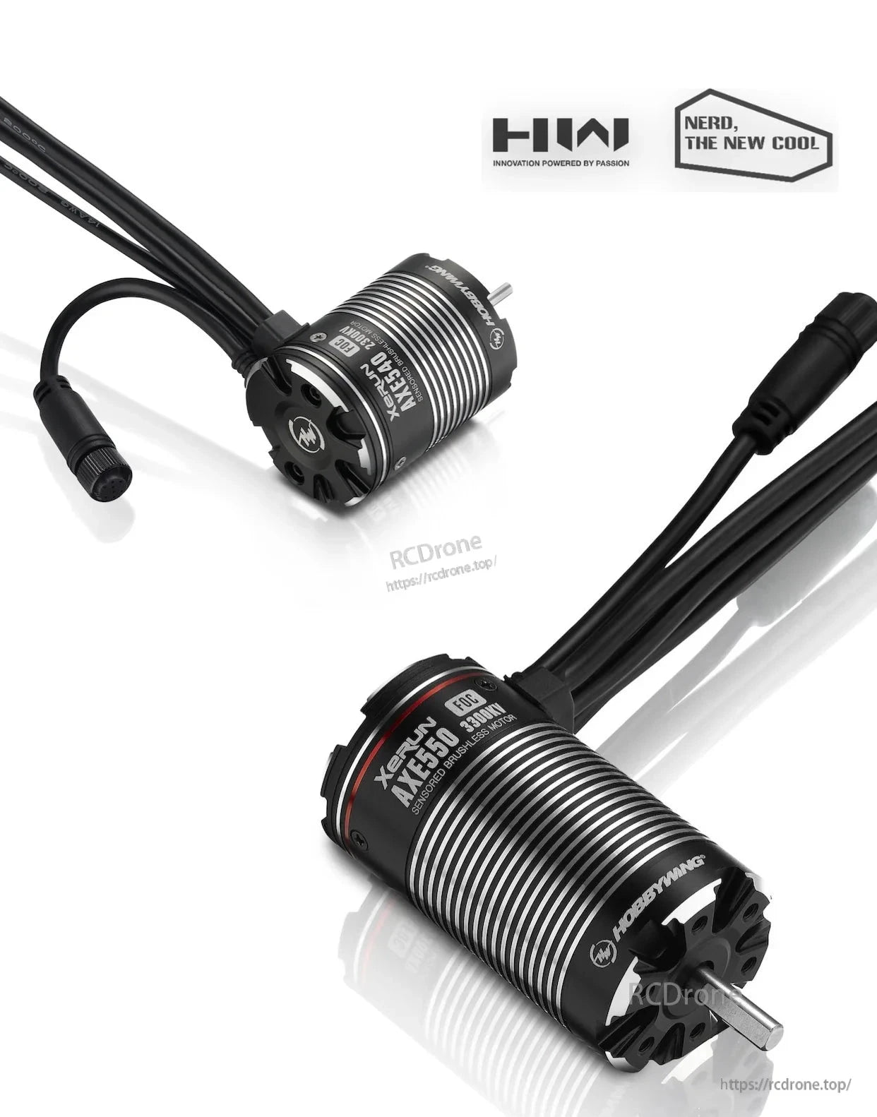Hobbywing XeRun AXE 540L/550 FOC Brushless Motor, Hobbywing XeRun AXE 540 and 550 sensored FOC brushless motors with finned can and sensor lead
