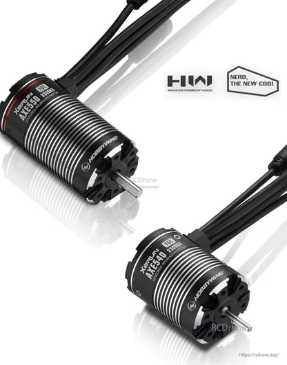Hobbywing XeRun AXE 540L/550 FOC Brushless Motor, Hobbywing XeRun AXE 540/550 sensored FOC brushless motor with ribbed can, steel shaft, and long lead wires
