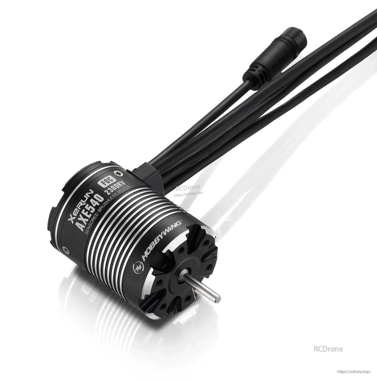 Hobbywing XeRun AXE 540L/550 FOC Brushless Motor, Hobbywing XeRun AXE540 FOC sensored brushless motor with finned can, 2300KV label, and wired connector