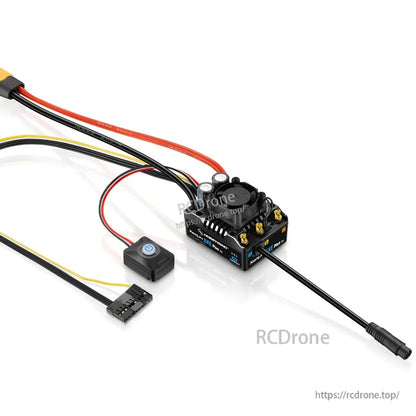 Hobbywing XeRun AXE Plus R3 sensored brushless ESC with cooling fan, wired switch, and prewired power leads