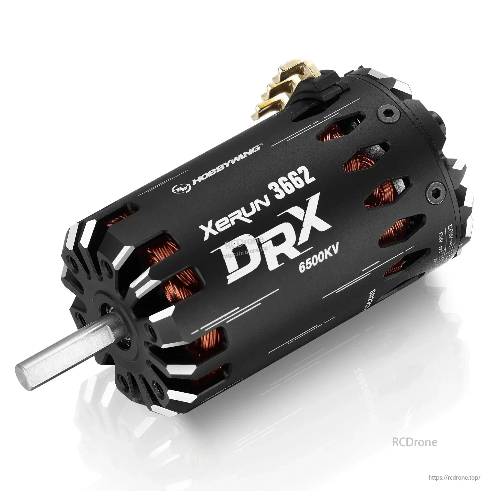 Hobbywing XeRun DRX 3662 6500KV sensored brushless RC motor with vented black can and exposed copper windings