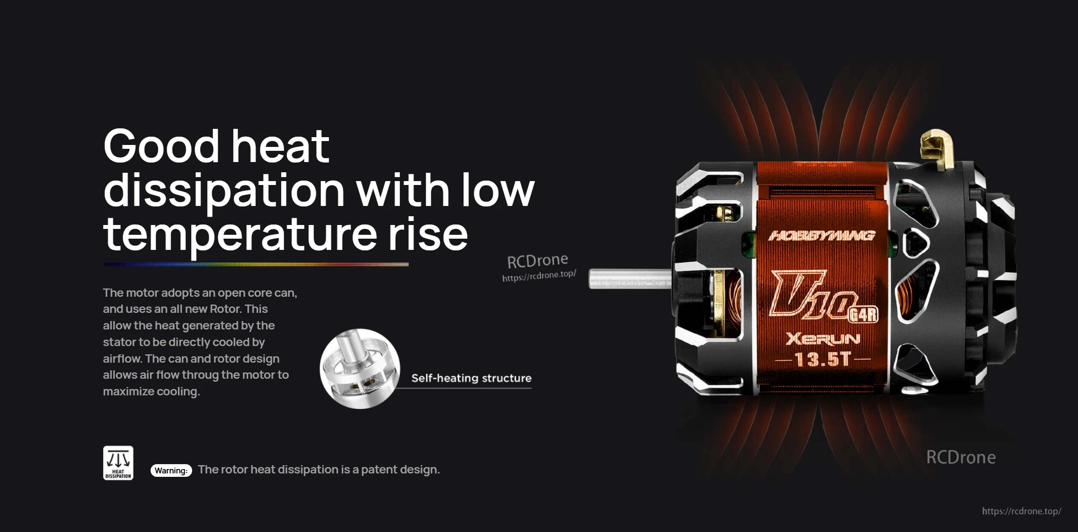 Hobbywing XeRun V10 G4R sensored brushless motor (13.5T) with open-core can design for airflow cooling