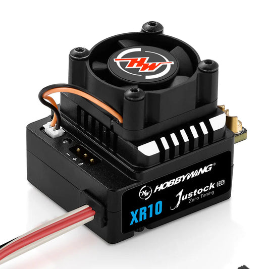 Hobbywing XeRun XR10 Justock G3S sensored brushless ESC with cooling fan and wired leads for 1/10 RC car