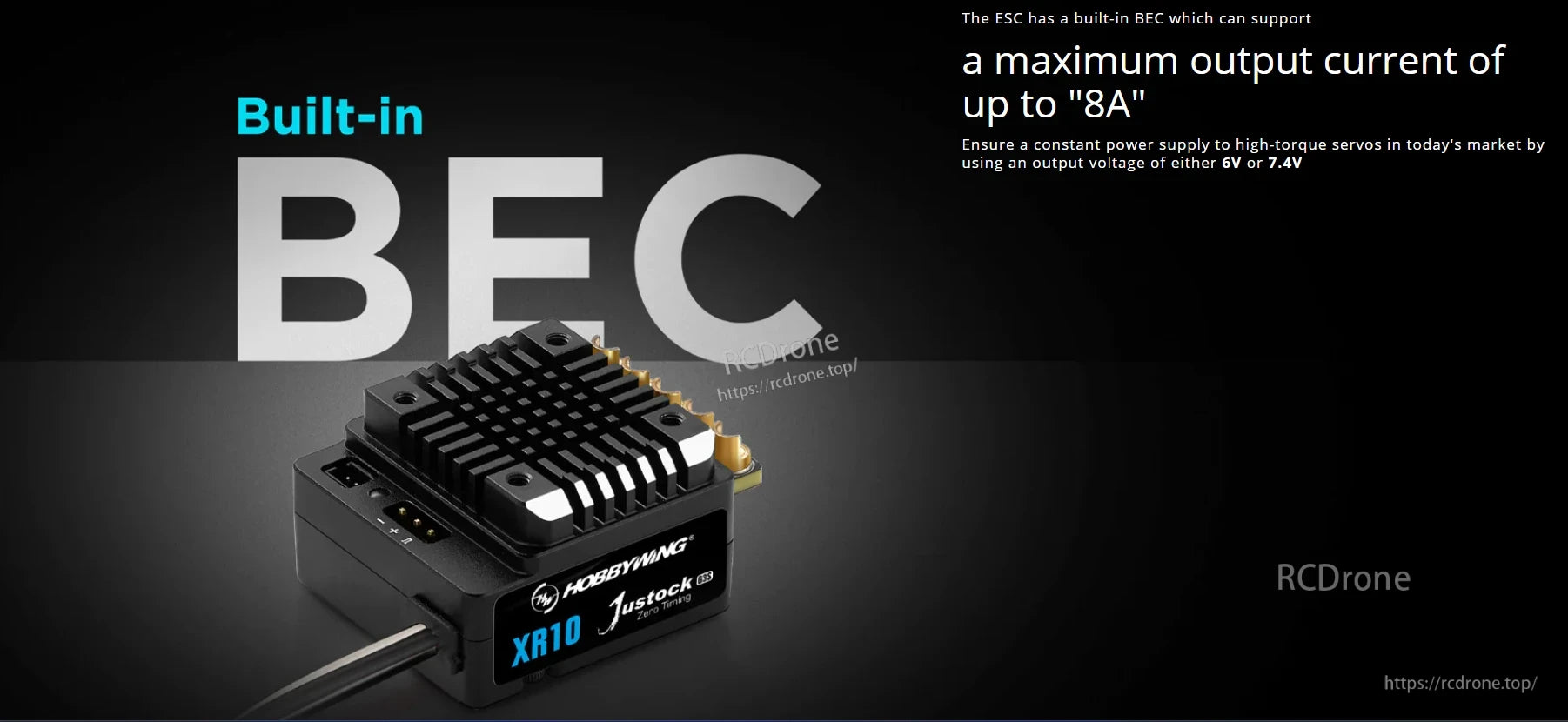 Hobbywing XR10 Justock G3S brushless RC car ESC with built-in BEC rated up to 8A and 6V/7.4V output