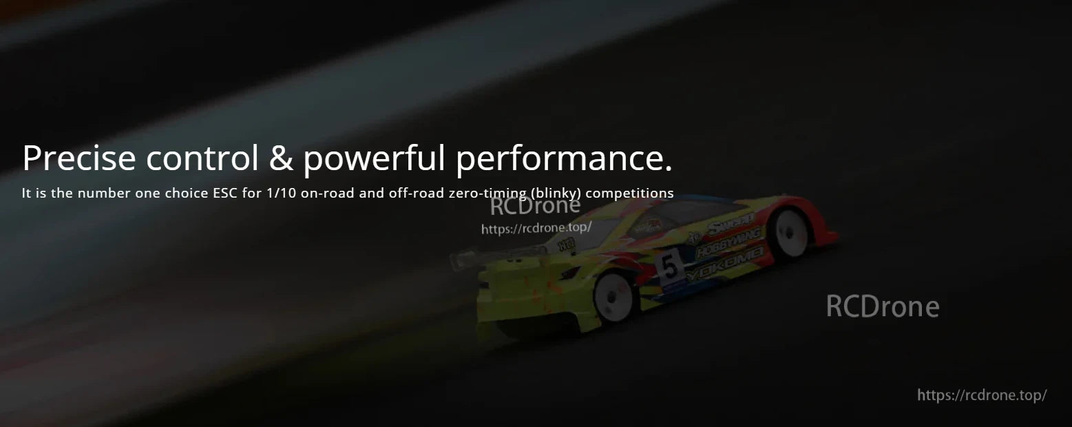 Promotional banner for Hobbywing XeRun XR10 Justock G3S ESC with on-road RC car and “Precise control” text