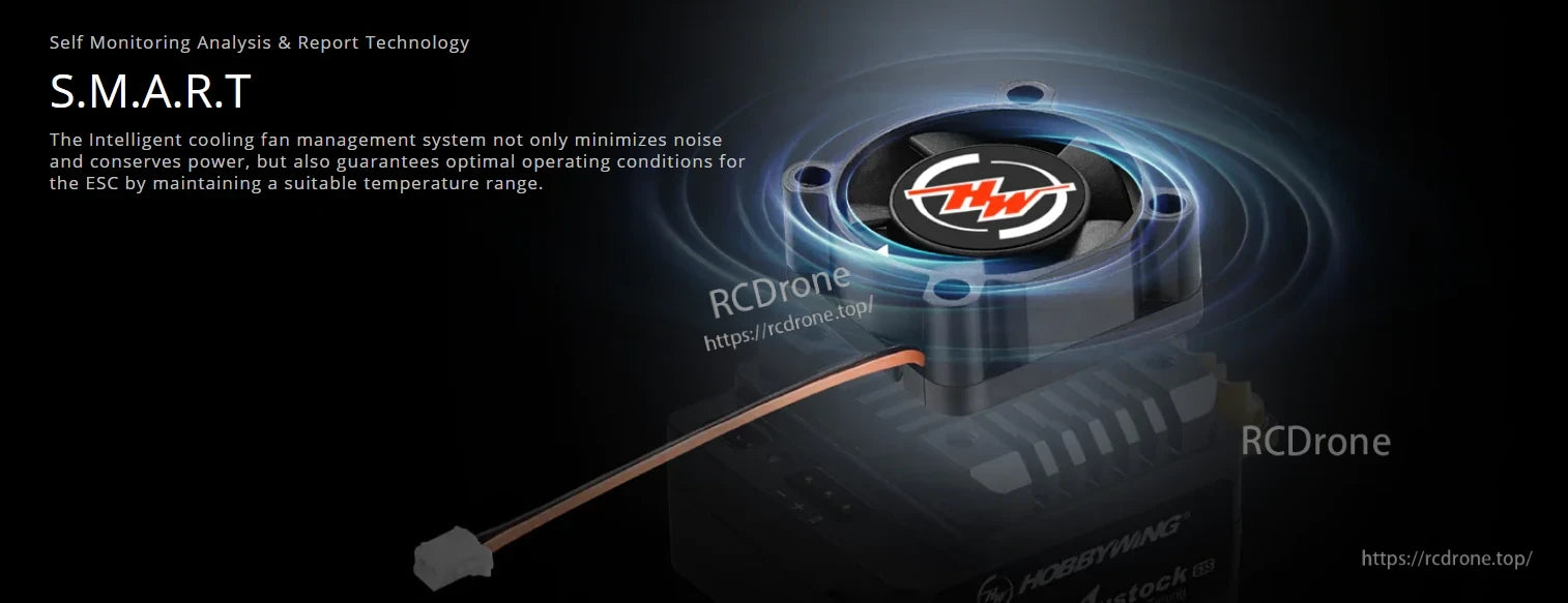 Hobbywing XeRun XR10 Justock G3S sensored brushless RC ESC with integrated cooling fan and SMART fan control