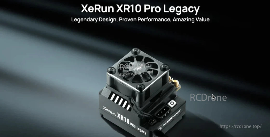 Hobbywing XeRun XR10 PRO Legacy Edition ESC, Hobbywing XeRun XR10 Pro Legacy Edition brushless RC ESC with cooling fan and compact black housing