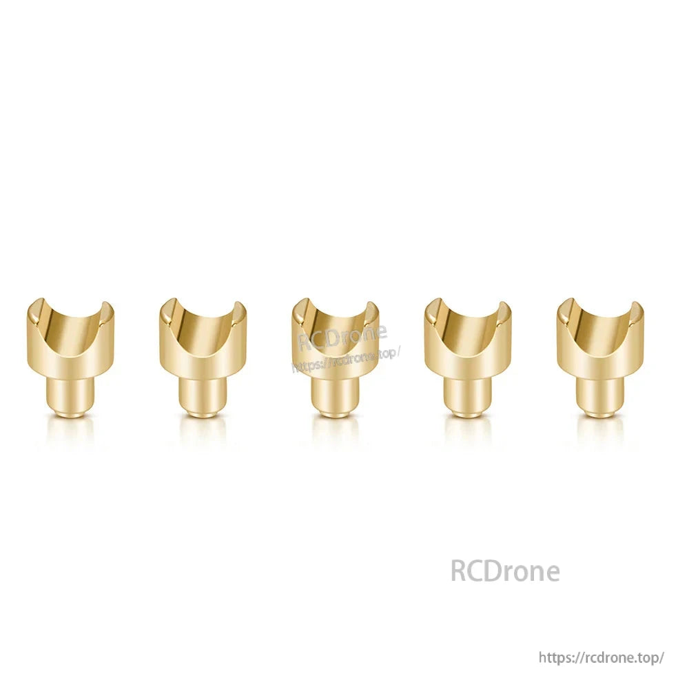 Hobbywing XeRun XR10 Pro G3 ESC, Set of five gold-colored metal RC connector cups with U-shaped opening, shown on a white background
