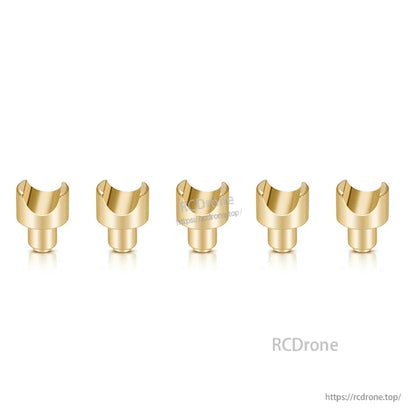 Hobbywing XeRun XR10 Pro G3 ESC, Set of five gold-colored metal RC connector cups with U-shaped opening, shown on a white background