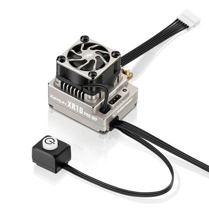 Hobbywing XeRun XR10 Pro WP ESC, Hobbywing XeRun XR10 Pro WP RC ESC with cooling fan, wired switch, and multi-pin harness connector