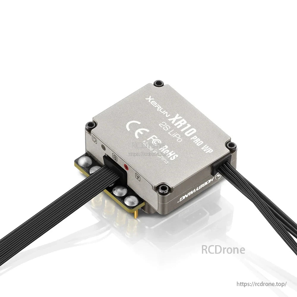 Hobbywing XeRun XR10 Pro WP ESC, Hobbywing XeRun XR10 Pro WP brushless ESC in a metal case with pre-wired leads and XR10 Pro markings