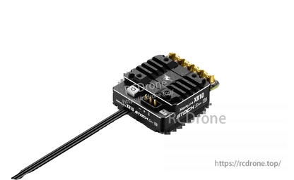 Hobbywing XeRun XR10 Stock Spec G2 brushless ESC with black heatsink, gold terminals, and attached wires
