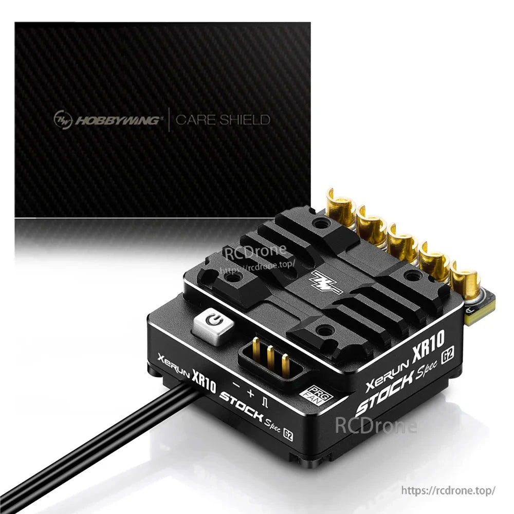 Hobbywing XeRun XR10 Stock Spec G2 sensored brushless ESC with heatsink top and gold connector posts