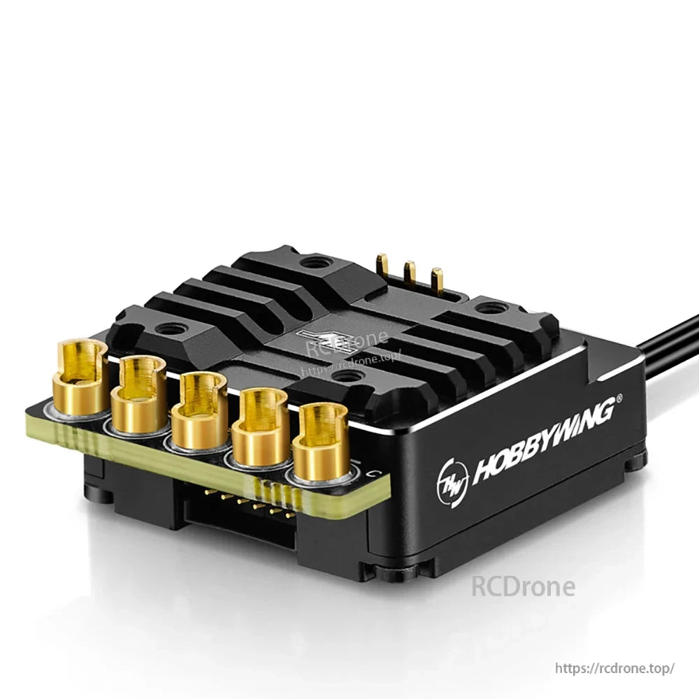 Hobbywing XeRun XR10 Stock Spec G2 sensored brushless ESC with finned heatsink and gold motor terminals