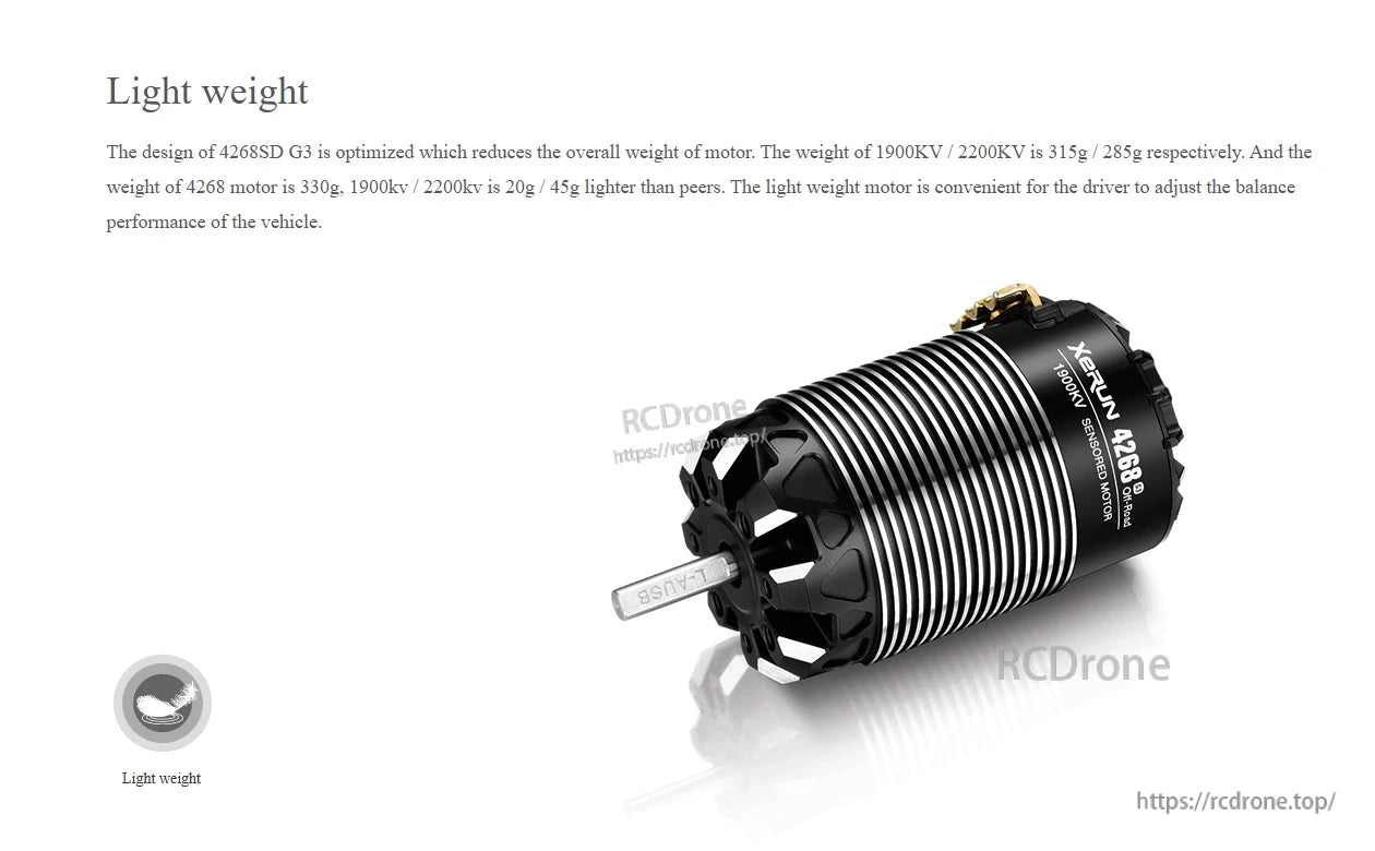 Hobbywing XeRun 4268SD G3 sensored brushless motor with finned black can, marked 1900KV