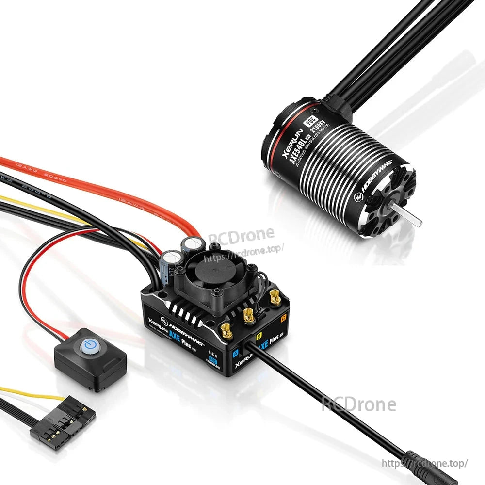 Hobbywing Xerun AXE Plus R3 sensored brushless ESC with cooling fan, switch, and Xerun 540L motor