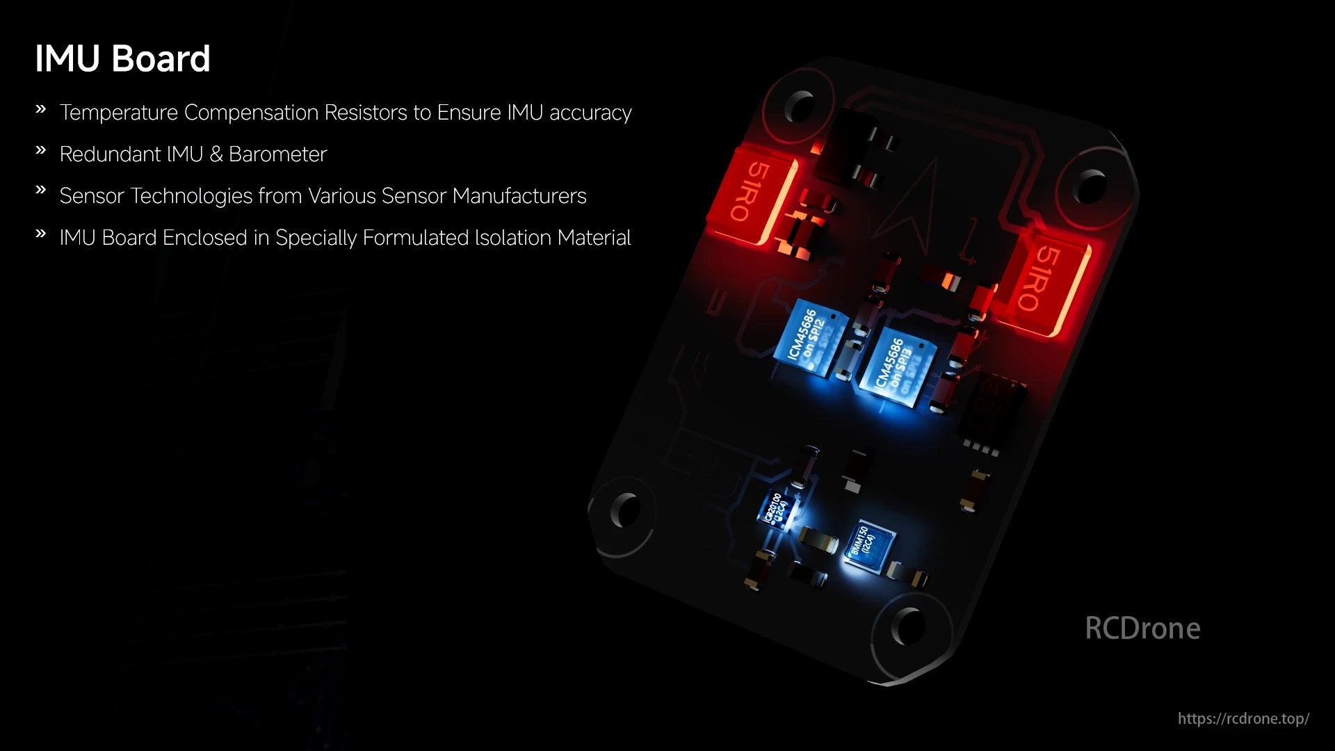 Holybro Pixhawk 6X (ICM-45686) Flight Controller, Temperature compensation, redundant IMU/barometer, diverse sensors, and isolation material ensure accuracy.