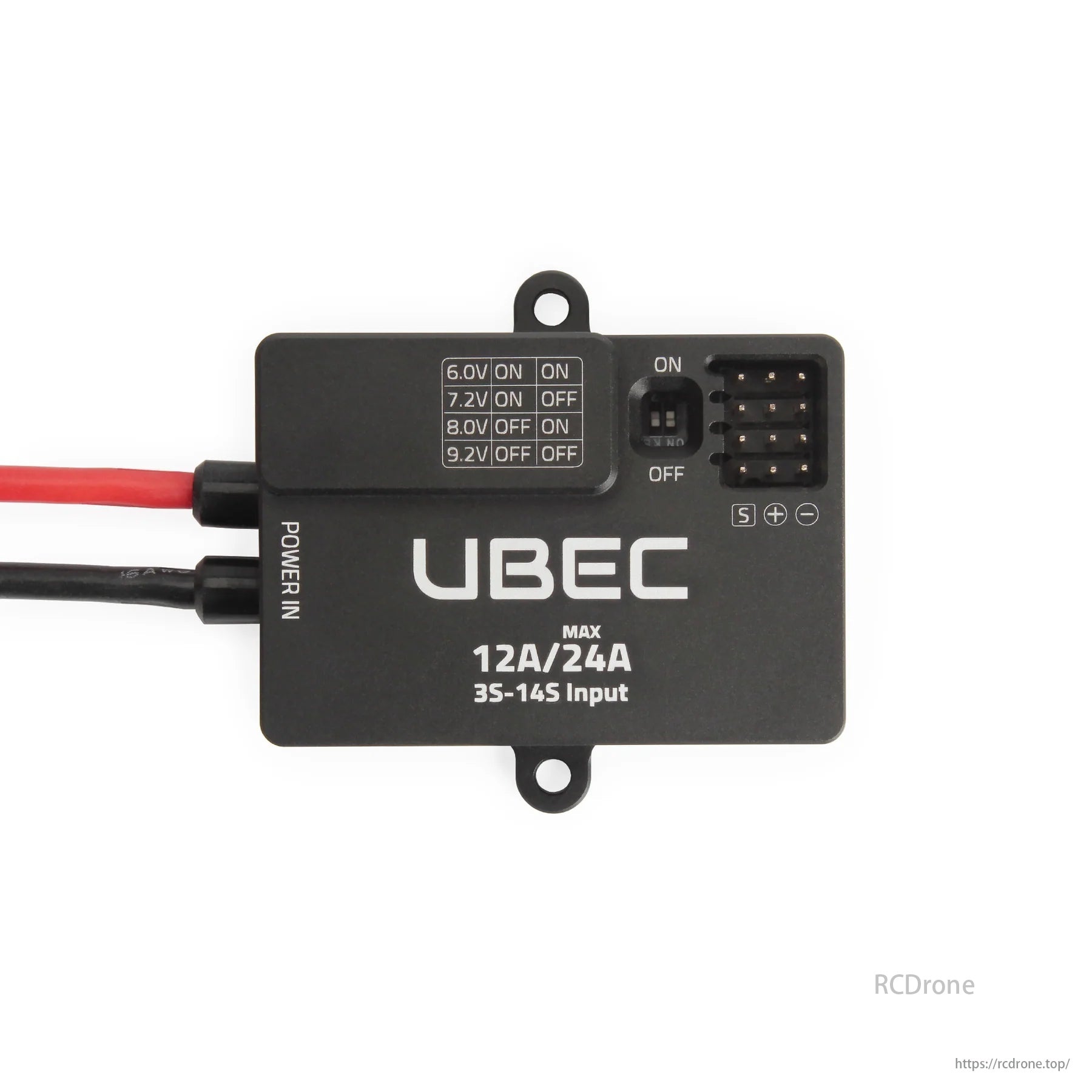 Holybro UBEC Power Module, UBEC 12A/24A supports 3S-14S input, offers ON/OFF settings, adjustable output 6.0V to 9.2V.
