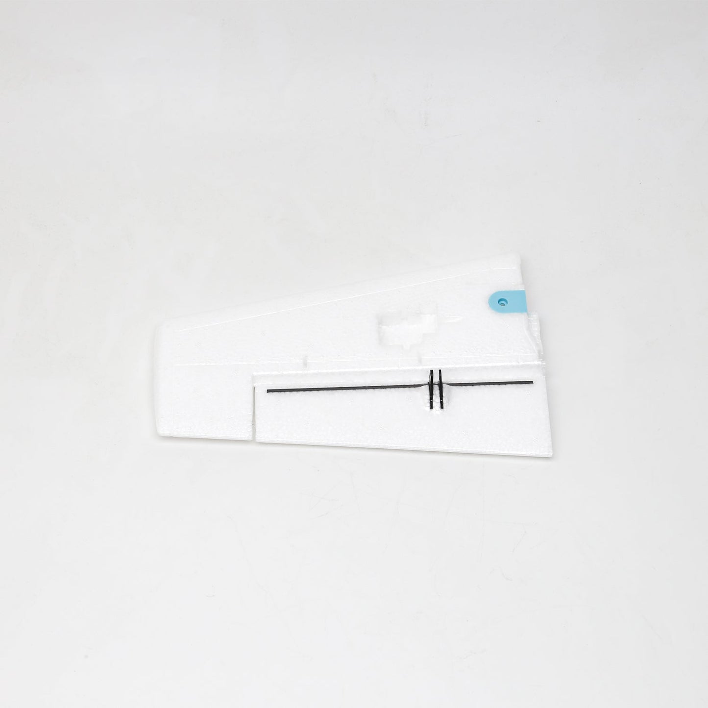 Horizontal tailplane stabilizer spare part with control surface hinge line and horn slot, white foam
