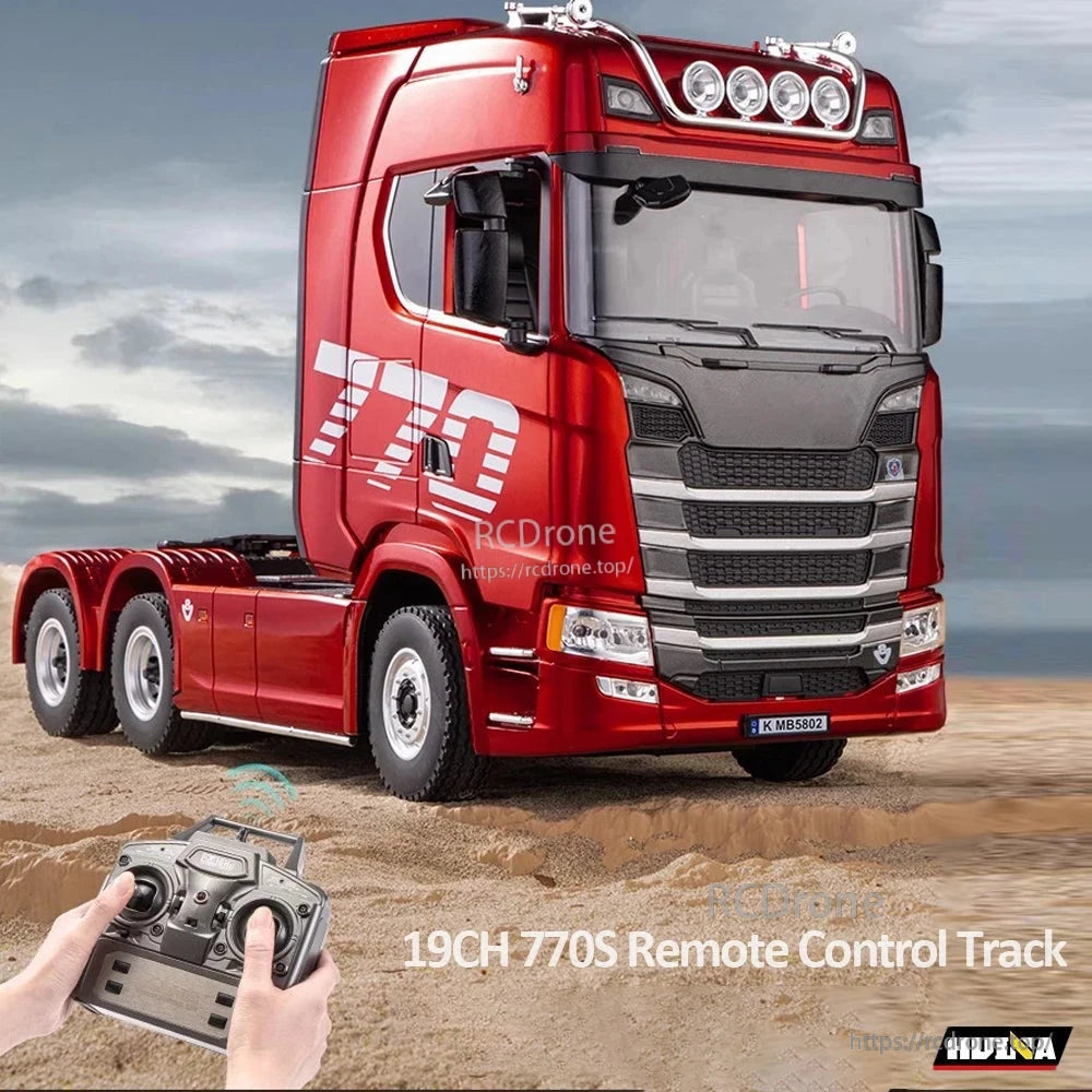 1/18 scale 19CH 770S remote control truck with 2.4G, lights, sound, RTR, and rear 4-wheel drive for realistic off-road performance.