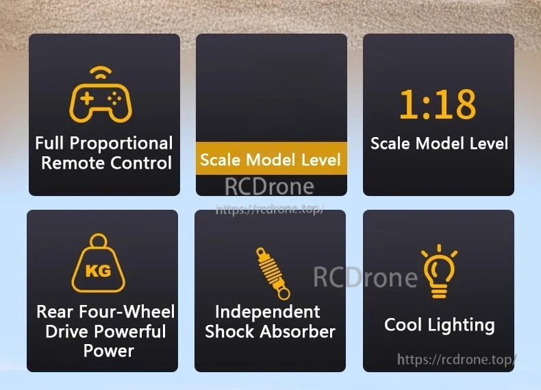 HuiNa 1501 770S RC Truck, 1:18 scale remote control model with full proportional steering, rear four-wheel drive, independent shock absorbers, and cool lighting for enhanced realism and performance.