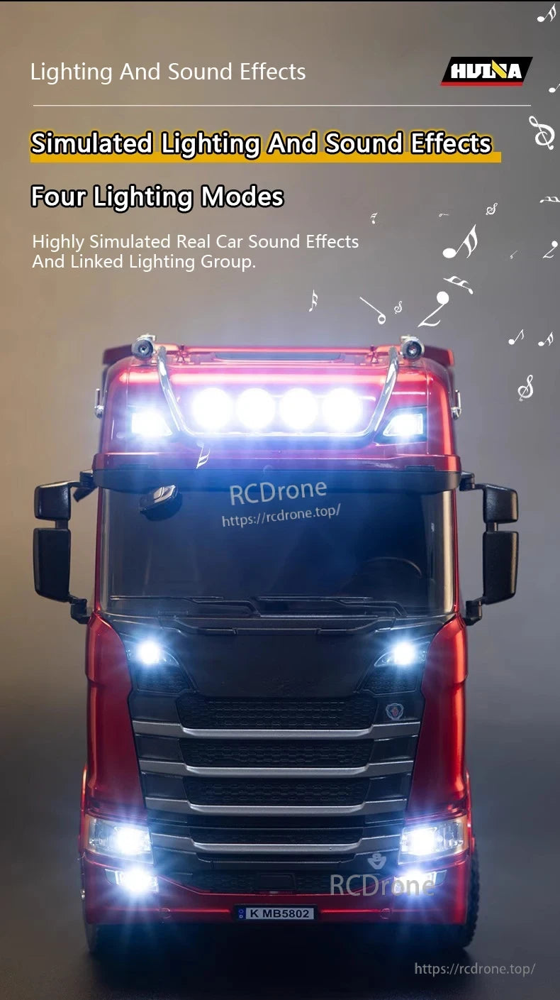 HuiNa 1501 770S RC Truck, HuiNa RC truck features simulated lighting, sound effects, four driving modes, and realistic engine noises for an immersive remote-controlled experience.