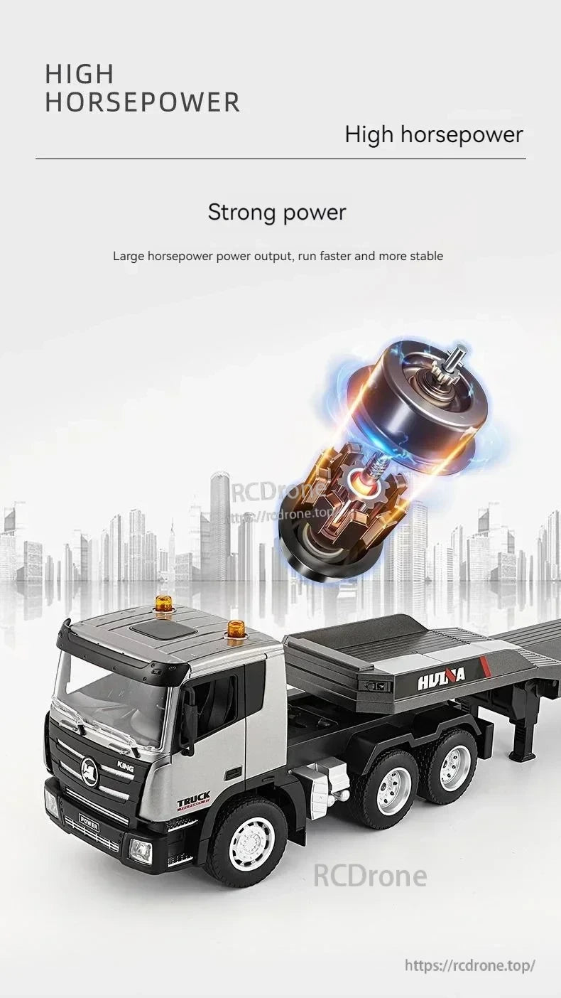 Huina 1318 RC Trailer Truck, High-performance RC truck features advanced motor tech, detailed design, and superior power for fast, stable control. (18 words)
