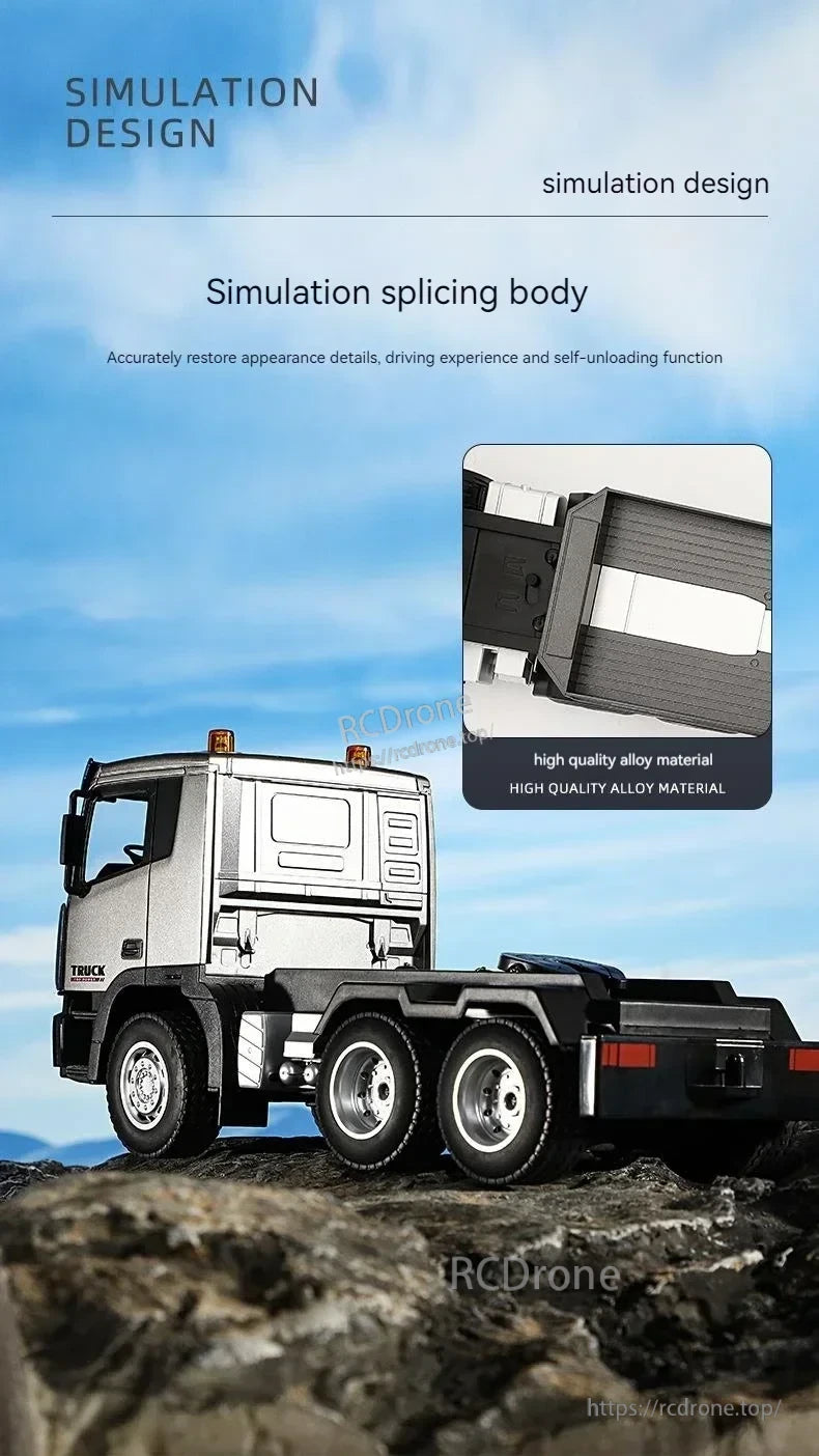 Huina 1318 RC Trailer Truck, High-quality alloy with precise details offers realistic, self-unloading driving simulation experience.
