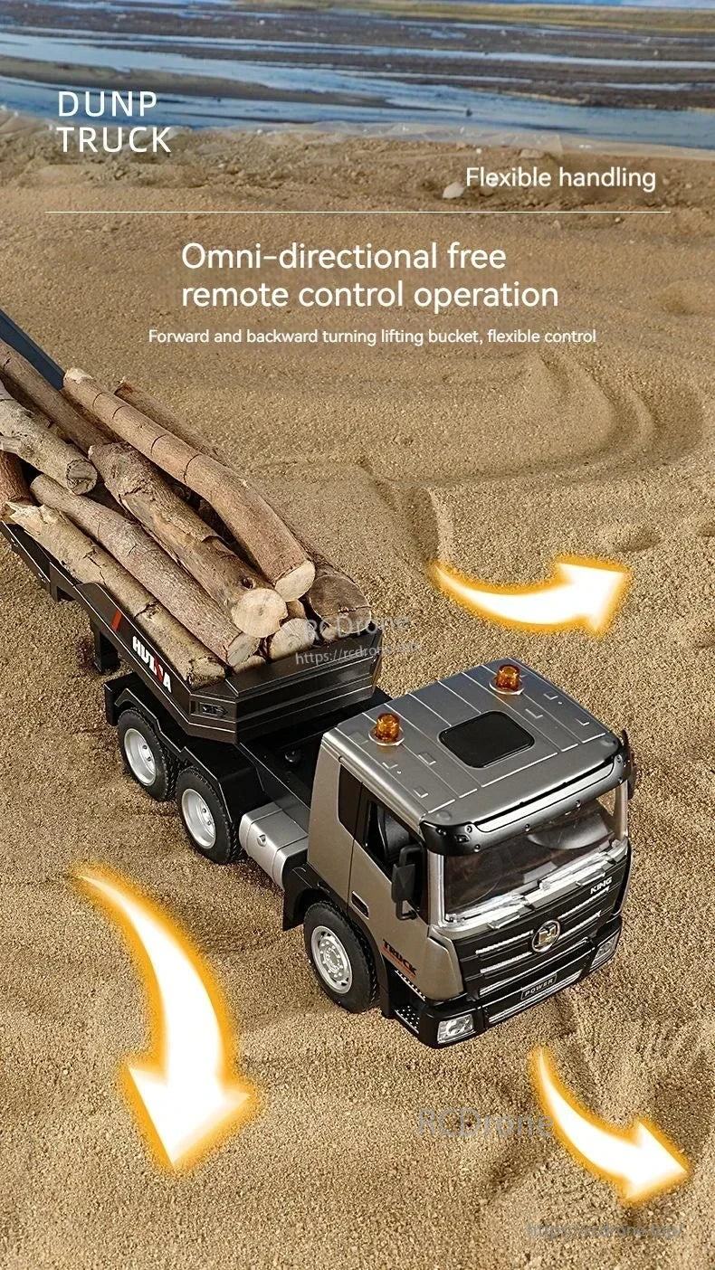 Huina 1318 RC Trailer Truck, Huina 1318 RC dump truck features omnidirectional control, smooth maneuvering, forward/backward movement, turning, and a lifting bucket for realistic play.