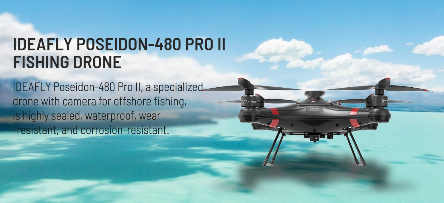 IDFTECH IDEAFLY Poseidon-480 Pro II Fishing Drone, Specialized offshore fishing drone with camera and waterproof design.