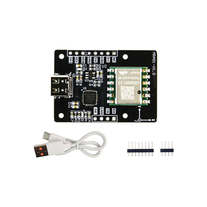 IMU module PCB with micro USB connector, plus USB cable and two pin header strips